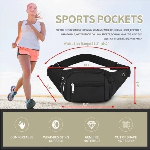 𝅺crossbody Fanny Pack Adjustable Strap Black Pure